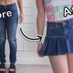 Jeans ajustados a minifalda plisada